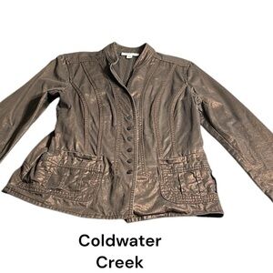 Coldwater Creek brown jean jacket with shimmer,NWOT ,med,cottagecore,cotton 100